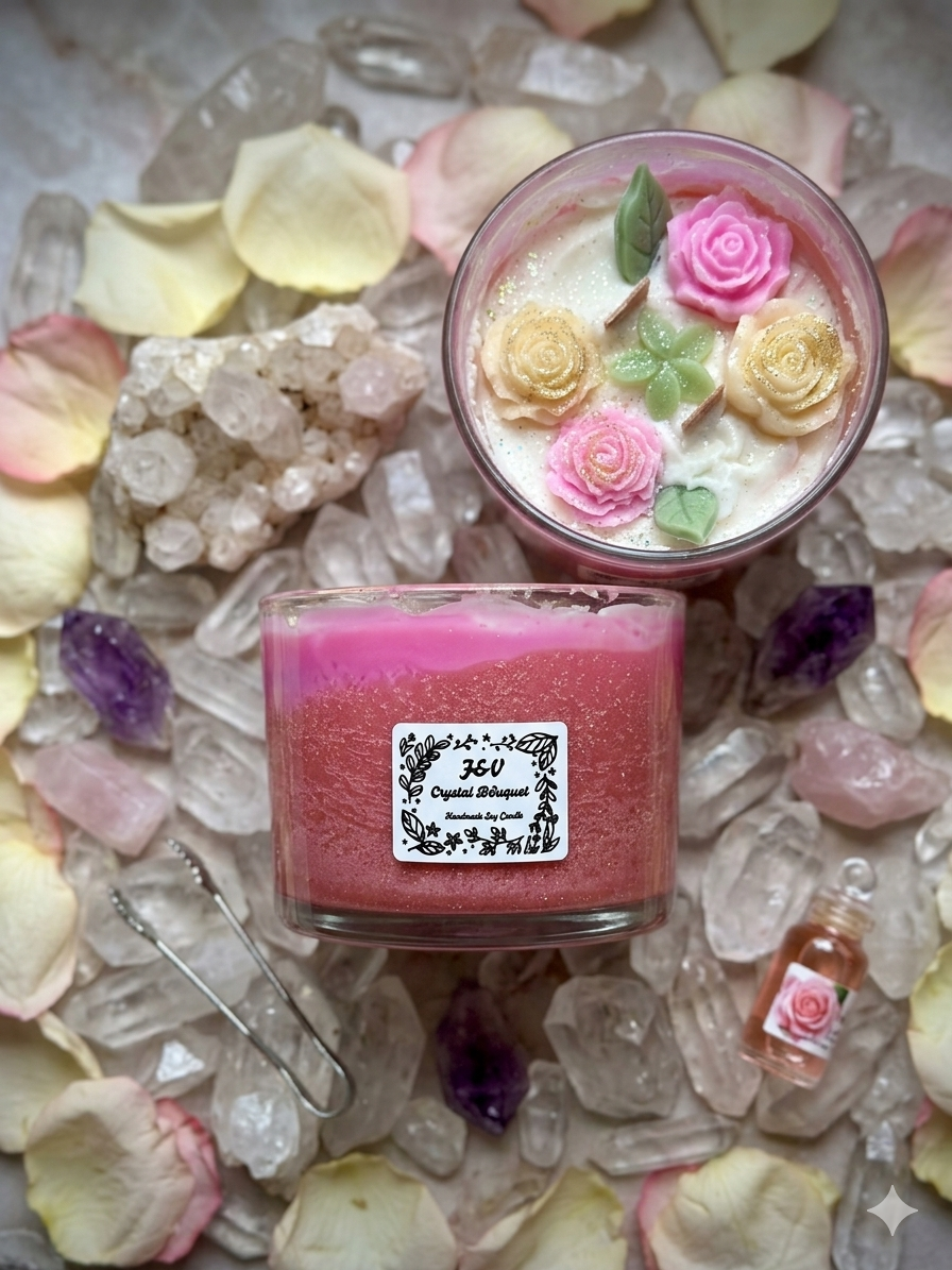 Crystal Bouquet" Artisanal Soy Candle – Hand-Sculpted Floral Design