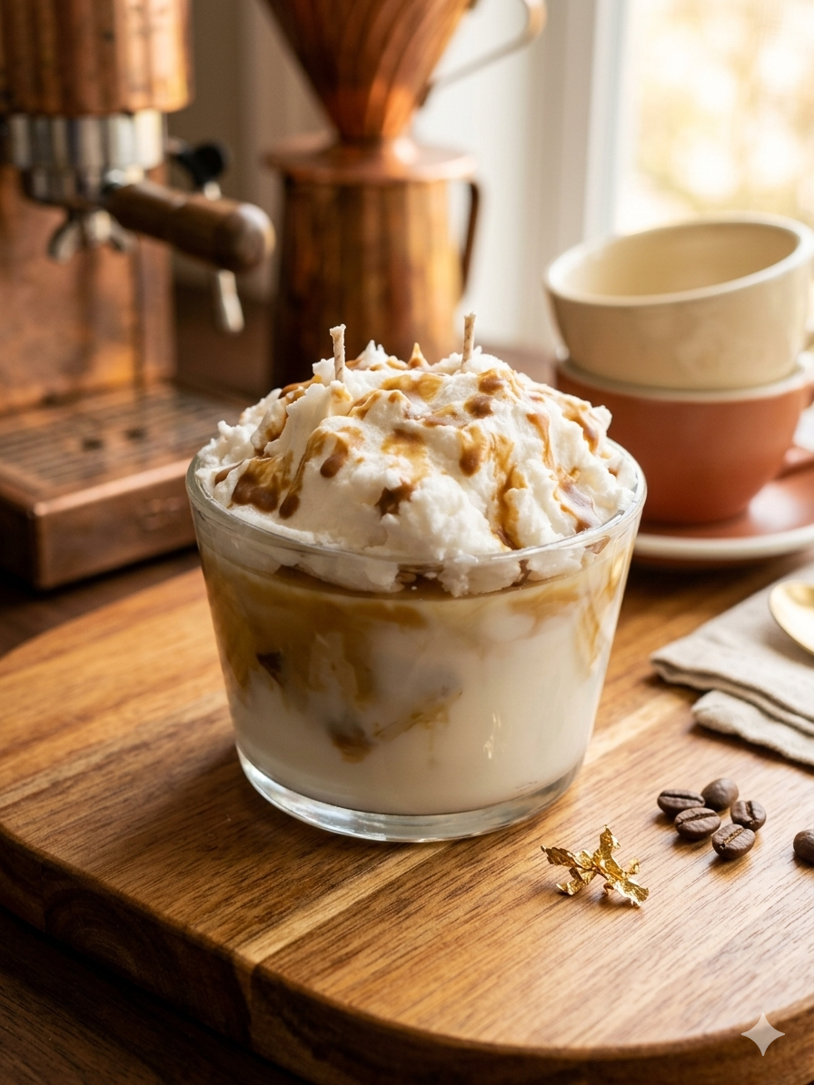 Caramel Macchiato Artisan Candle | Whipped Cream & Gold Drizzle