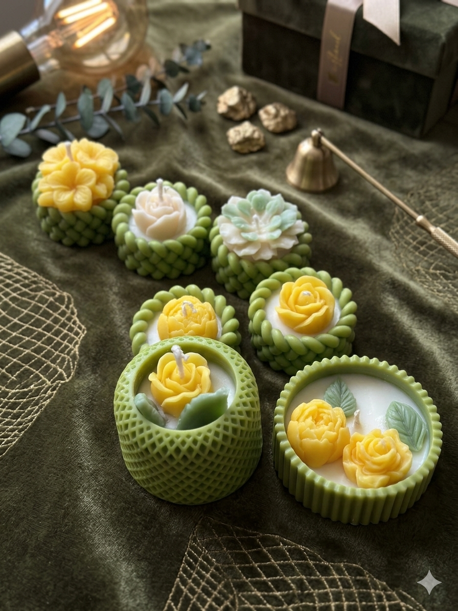 Artisanal "Botanical Basket" Soy Candle – Hand-Sculpted Floral Edition