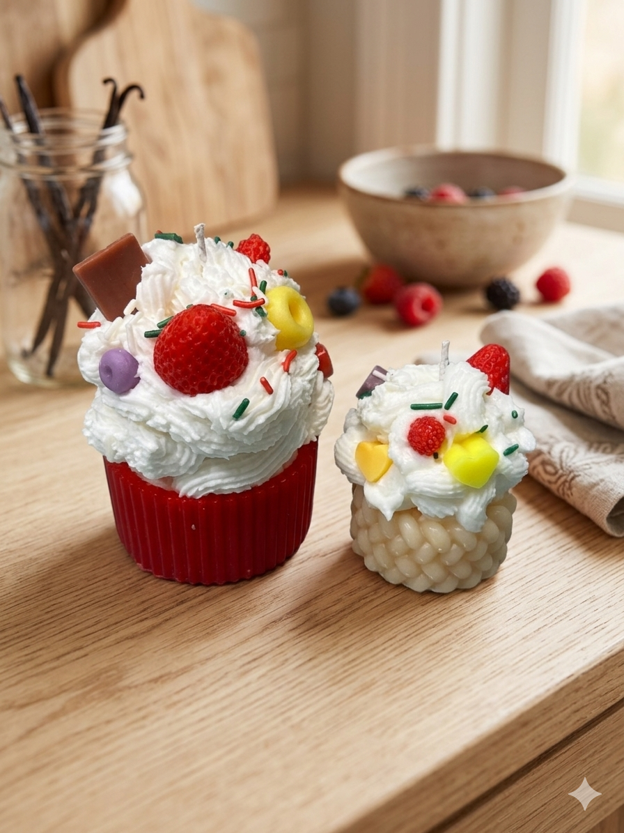 Strawberry Sweet Artisan Cupcake Candle