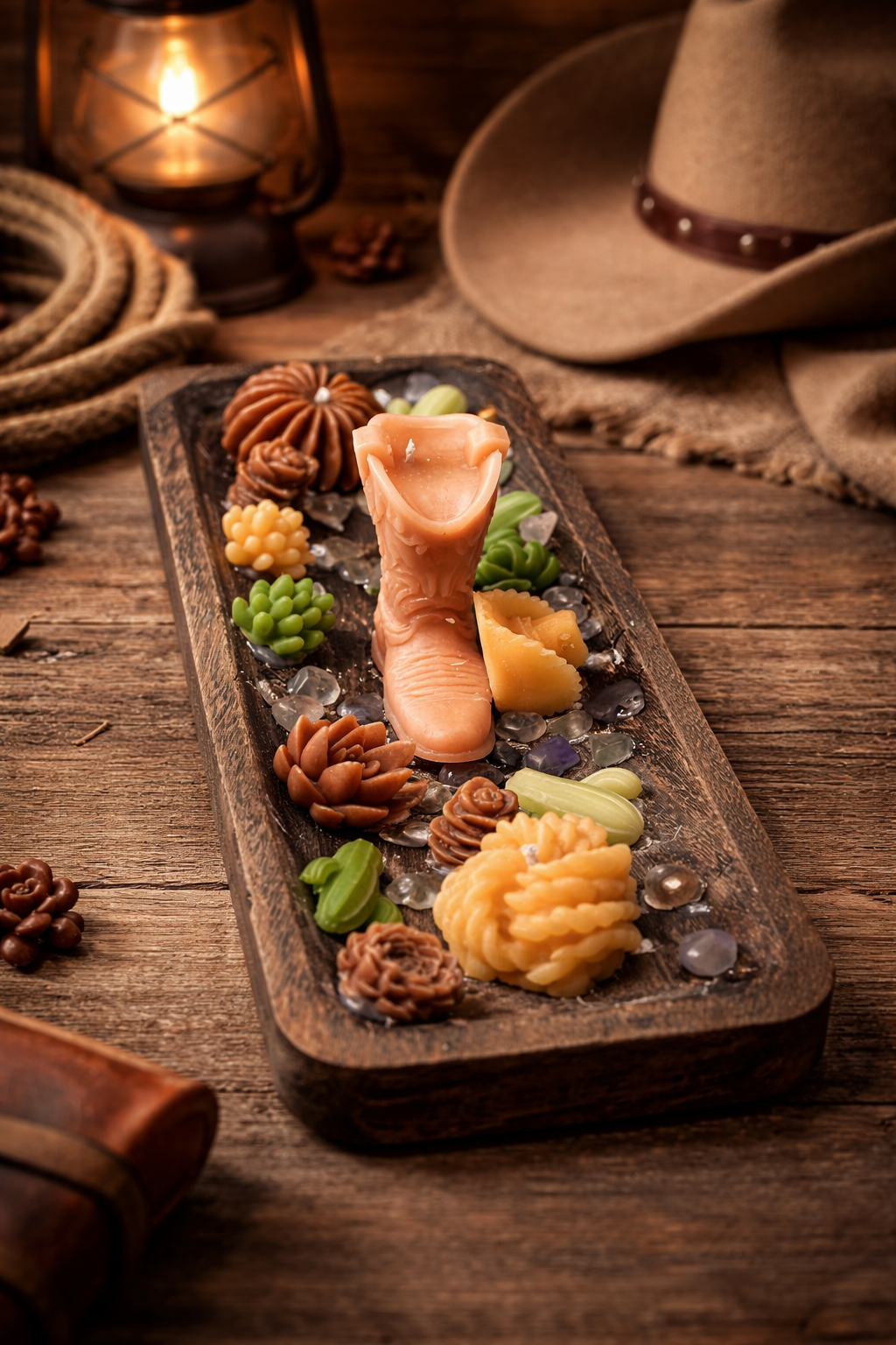 Desert Legend" Artisan Candle Tray – Old West
